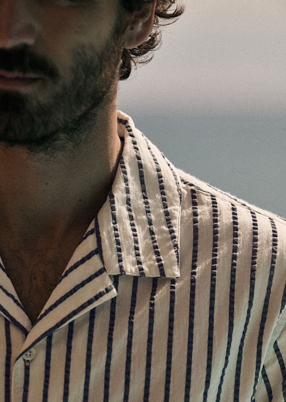 シャツ IONSEOUL Sells Seersucker Stripe Shirt JE1067 Holt Seersucker Shirt - White Navy Stripes - Organic cotton