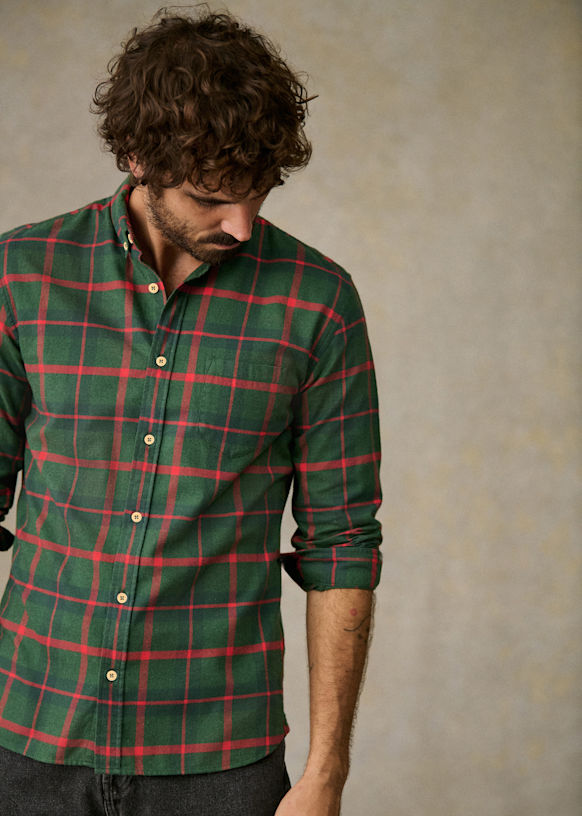 Green shirt red flannel top