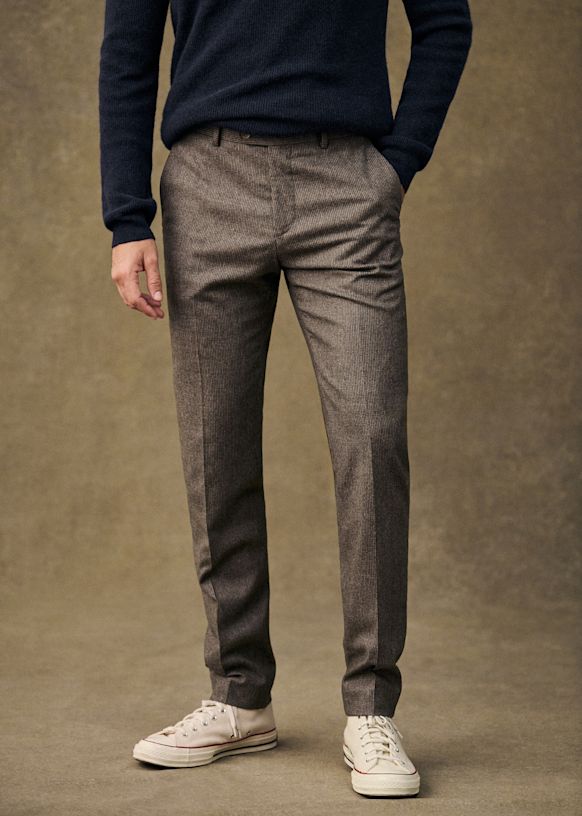 Pantalon Carl Pied de Poule Beige Laine Octobre Editions