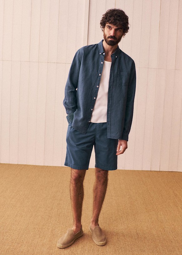 Linen Charlie Shirt - Olive Green - Linen - Sézane