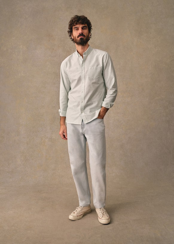 Charlieページ Oxford Charlieシャツ - Green / White Stripes - オーガニック