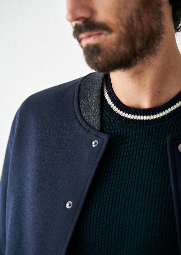 Bradleyテディジャケット - ストライプネイビー - ウール - Sézane