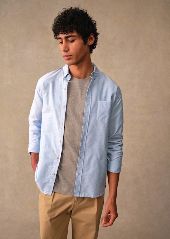 Charlieページ Oxford Charlieシャツ - Green / White Stripes - オーガニック