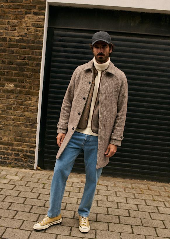 Weldon Coat - Beige herringbone - Wool - Sézane