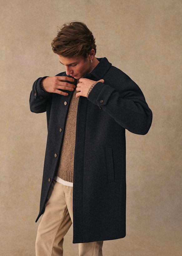 Weldon Coat - Khaki / Brown houndstooth - Wool - Octobre Éditions