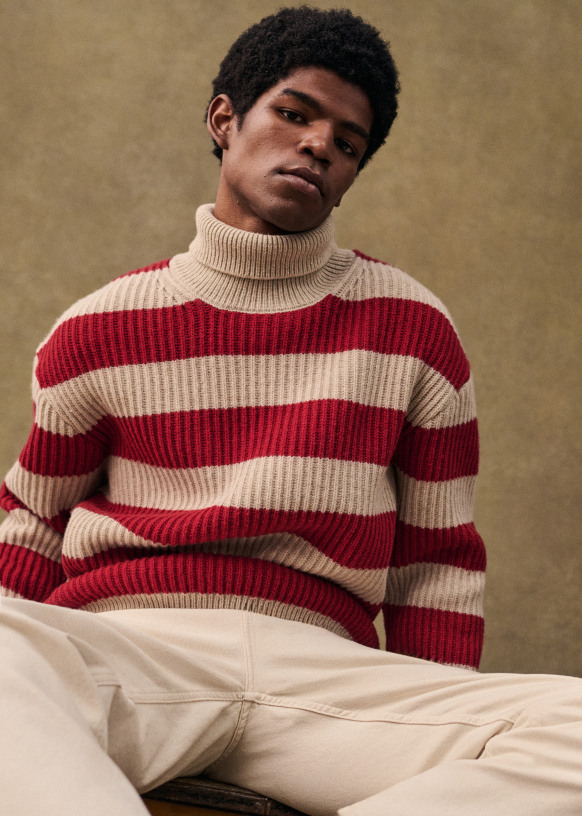 Morgan Sweater Beige Red Merino Wool Sezane