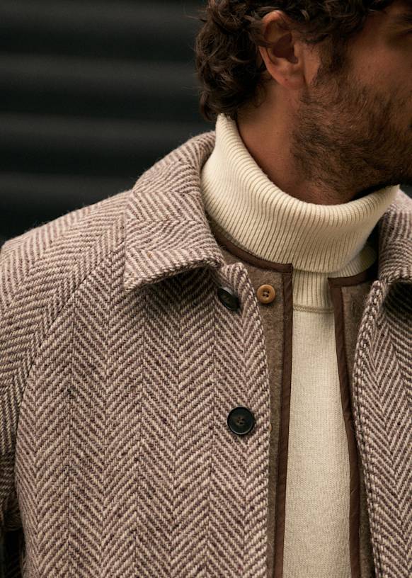 Weldon Coat - Beige herringbone - Wool - Sézane