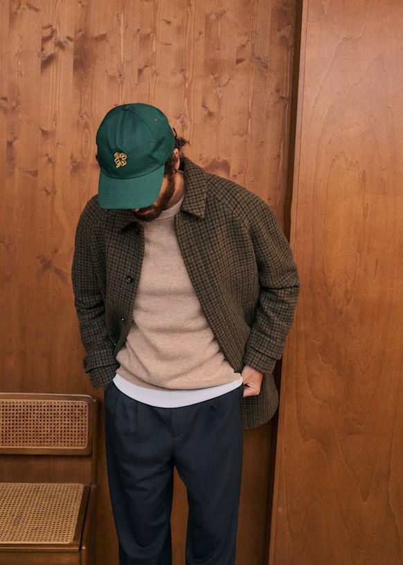 Weldon Coat - Khaki / Brown houndstooth - Wool - Sézane