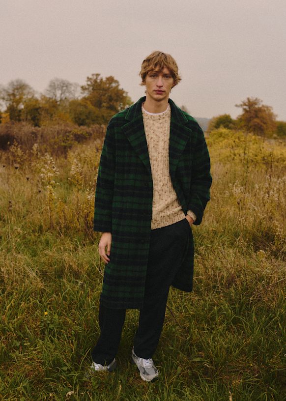 Clemens Coat - Navy / Green Check - Wool - Octobre Éditions