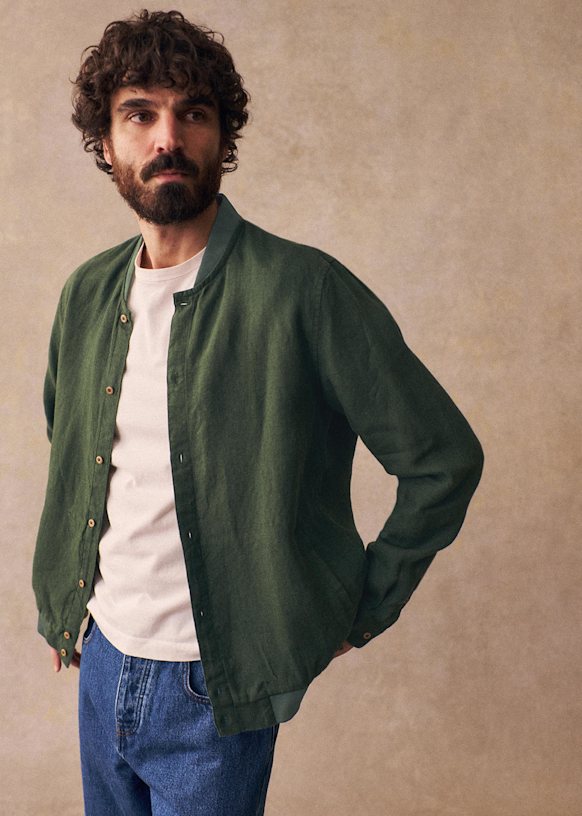 Ellis Linen Shirt - Dark Green - Linen - Szane