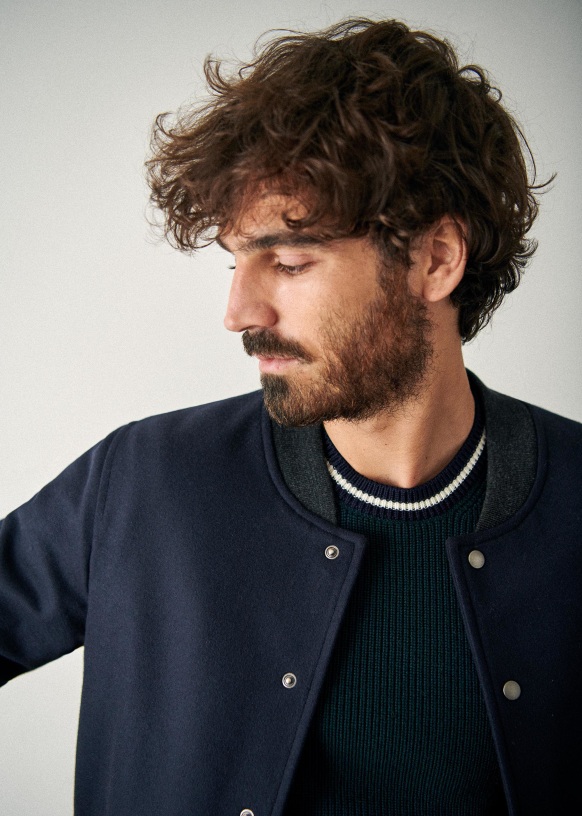 Bradleyテディジャケット - ストライプネイビー - ウール - Sézane