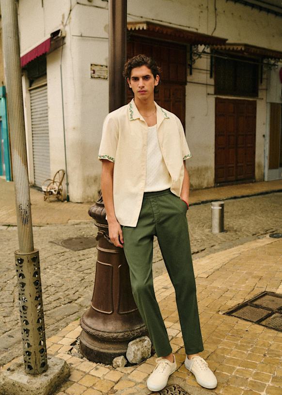 Danny Seersucker Casual pants - Olive Green - Organic cotton