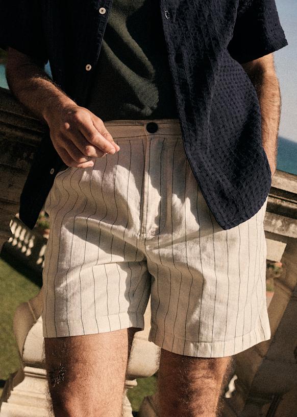 Jared Shorts - Écru Rayures Fines - Linen - Octobre Éditions