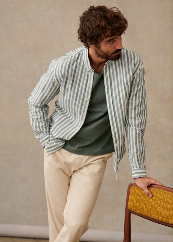 Oxford Charlie Shirt Blue Whit Green Stripes Cotton Sezane