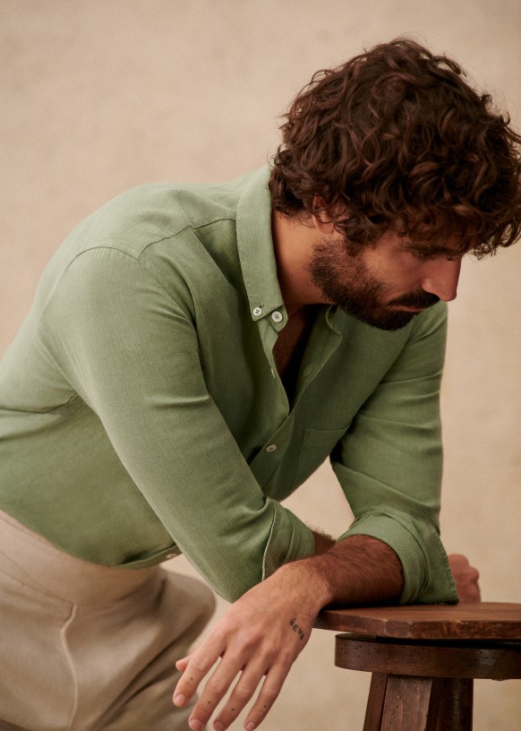 Linen Charlie Shirt - Light Green - Linen - Sézane