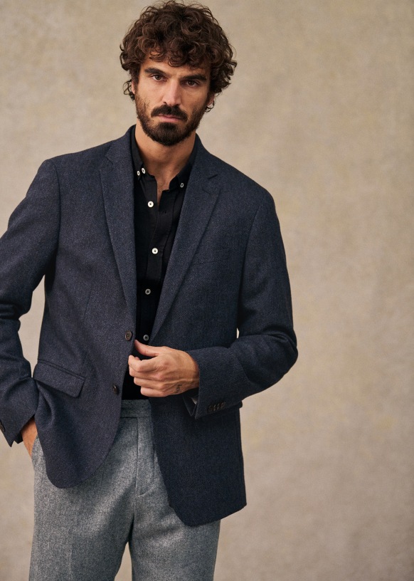 Lucas Tweed Jacket - Mottled Blue - Wool - Sézane