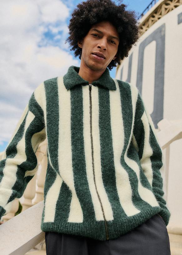 Weslin Cardigan - Green / Ecru - Wool - Octobre Éditions