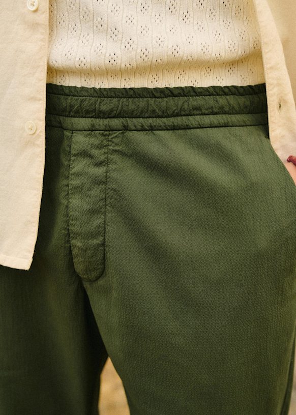 Danny Seersucker Casual pants - Olive Green - Organic cotton