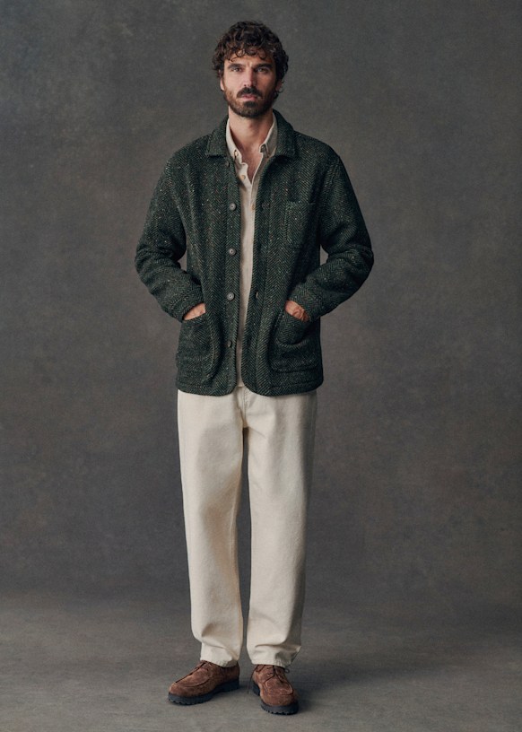 enzo.okubo　ボーイズマーケット　チェックベスト　ジレ　ミリタリー Nelson Jacket - Green Chevrons - Wool - Sézane