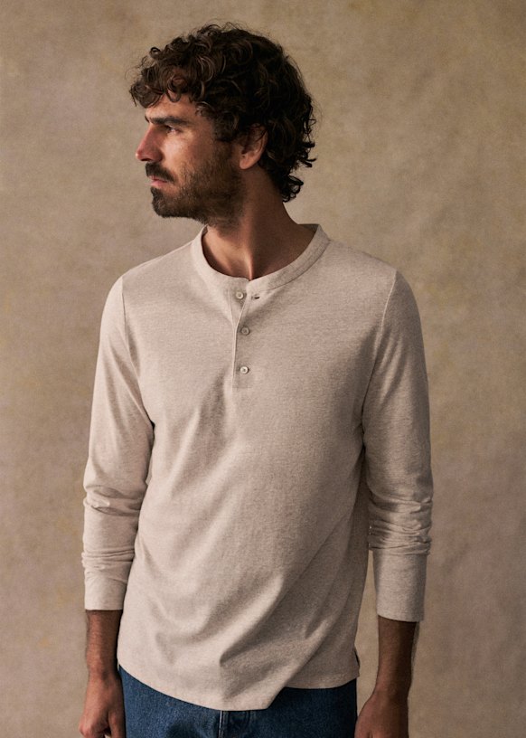Gordon T-shirt - Mottled Beige - Cotton-linen textiles - Sézane