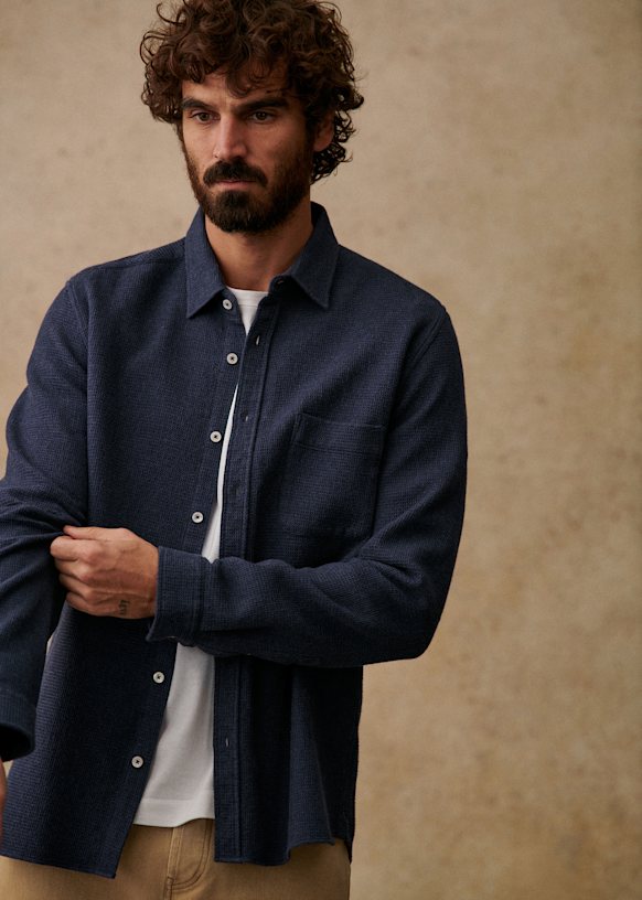 Lars Waffle Shirt - Mottled Blue - Cotton - Sézane
