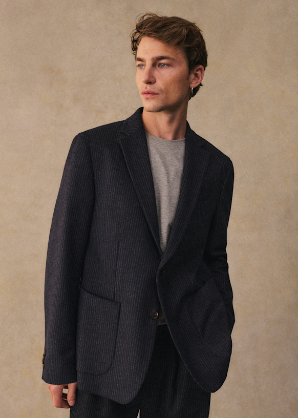 Riddle Jacket - Herringbone Khaki - Wool - Sézane