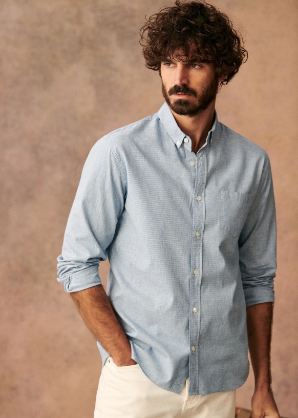 Chemise Charlie Pied de Poule Bleu Coton Octobre Editions