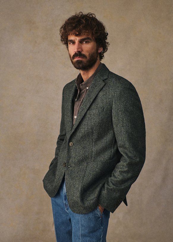 Riddle Jacket - Herringbone Khaki - Wool - Sézane