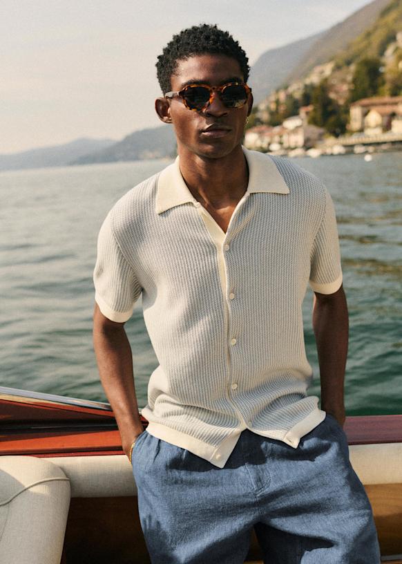 Maric Mesh shirt - Ecru / Blue - Organic Cotton - Octobre Éditions