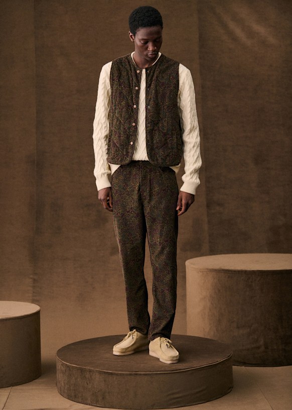 Albano Trousers - Burgundy Print Velvet - Cotton - Sézane