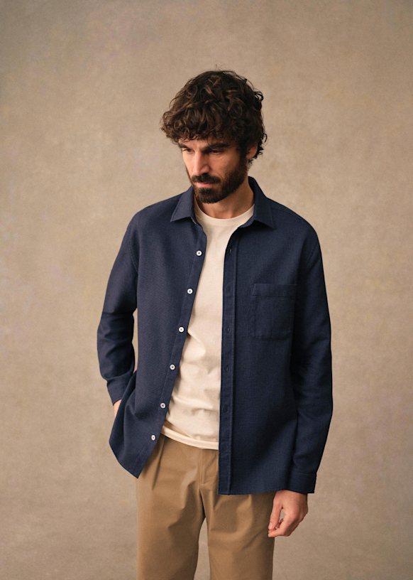 Lars Waffle Shirt - Mottled Blue - Cotton - Sézane