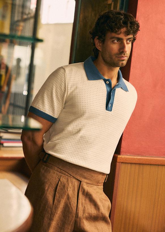 Otto Knit Polo - White / Navy - Organic Cotton - Sézane