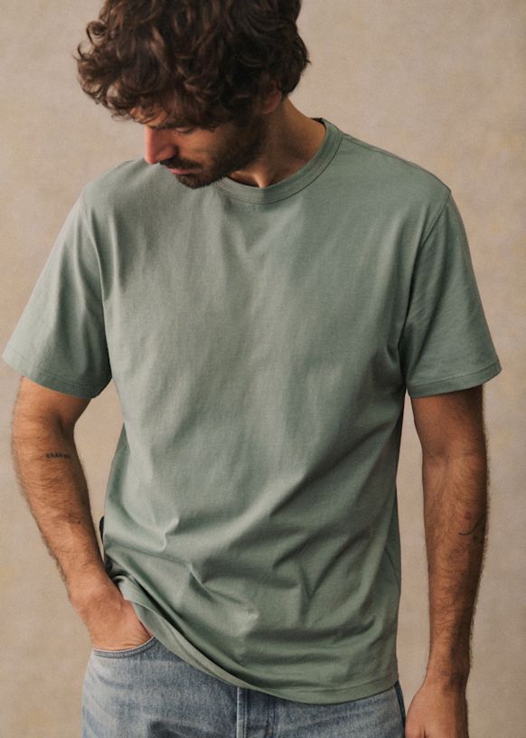 ♢seagreencottonLinenstripeshirt02 定23100