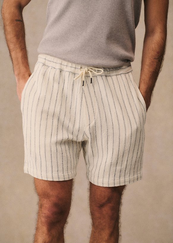 Priam Texturé Short - Ecru Blue Stripes - Cotton - Sézane