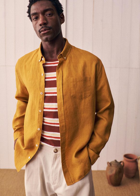 Linen Charlie Shirt - Olive Green - Linen - Octobre Éditions