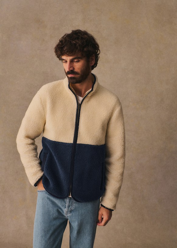 Polaire Aldric - Écru / Bleu - Polyester recyclé certifié GRS - Octobre Éditions