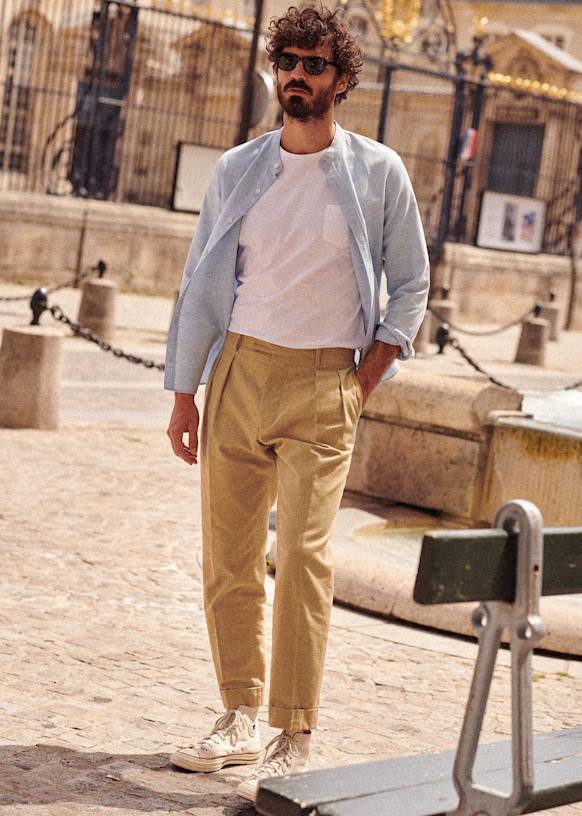 Young Trousers - Fine Beige Stripes - Viscose - Sézane Young Trousers - Fine Beige Stripes - Viscose - Sézane