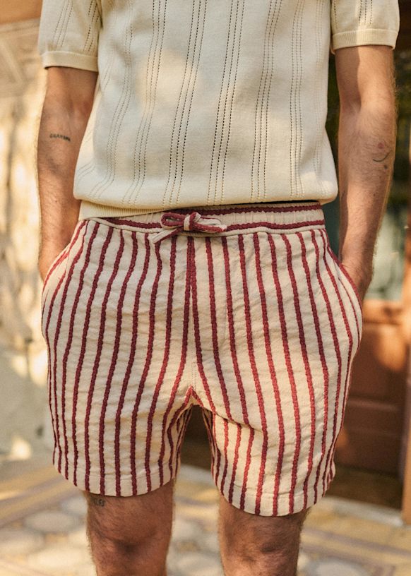 Halmon Short - Beige Rust Stripes - Cotton - Sézane