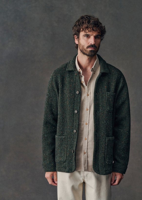 Nelson Jacket - Green Chevrons - Wool - Sézane