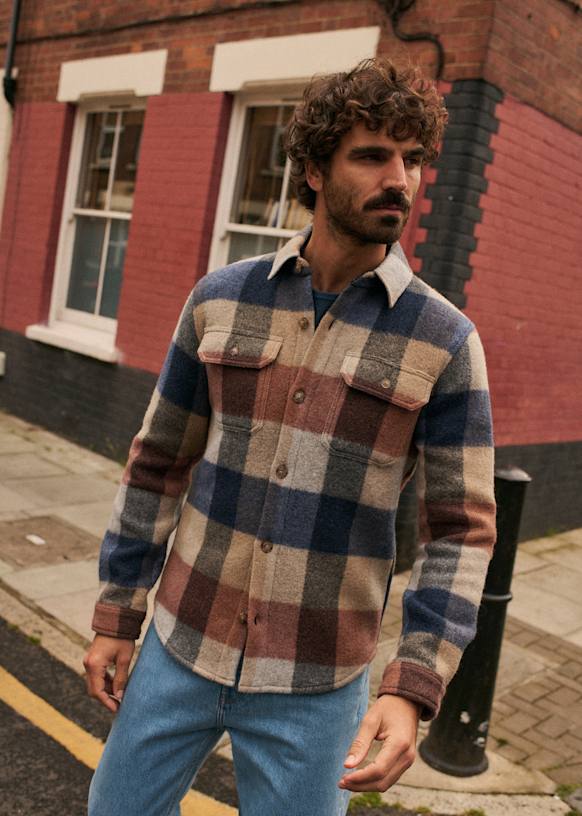 Lellan Shirt Rust / Beige / Navy Checks Wool Octobre Éditions