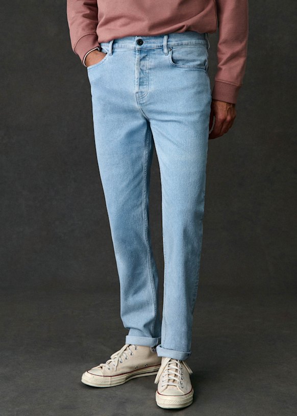 【anuans】Slim straight denim LIGHT BLUE Avi Slim Jeans - Washed Blue Denim - Organic cotton - organic