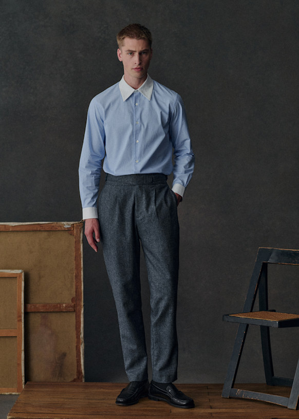 Terence Straight Pants - Blue Tweed - Wool - Octobre Éditions