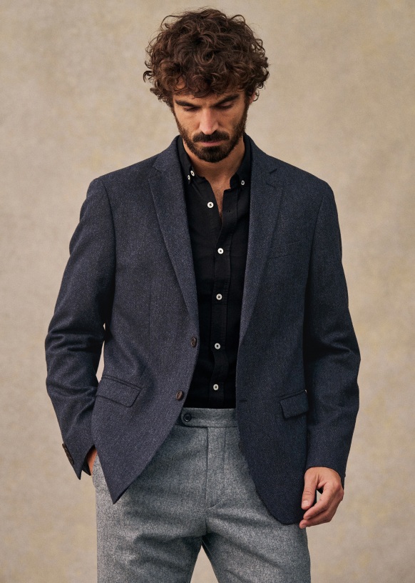 Lucas Tweed Jacket - Mottled Blue - Wool - Sézane