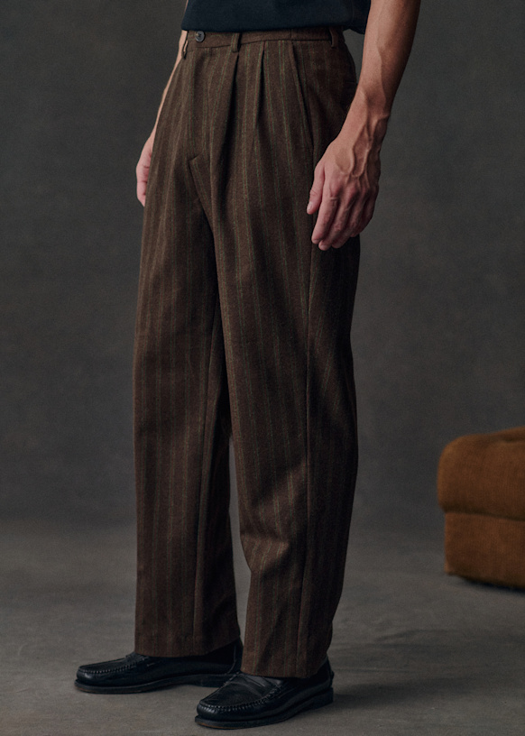 Dusk Elasticated Pants - Brown with Green Stripes - Recycled wool