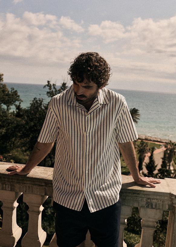  SPFC シャツ CESINHA 10 Holt Seersucker Shirt - White Navy Stripes - Organic cotton