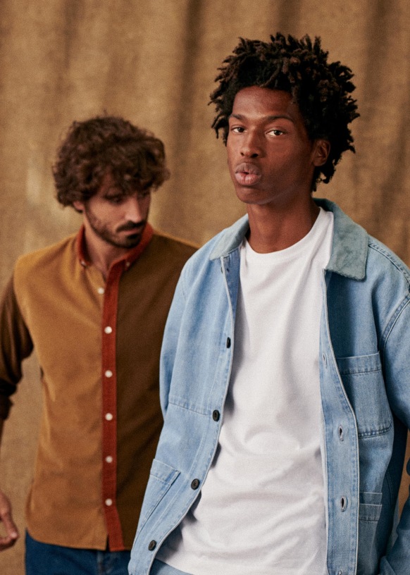 Coffee Corduroy Collar Zipped Front Denim Jacket