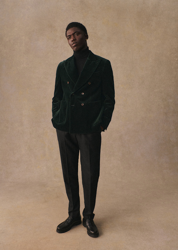 Hampton スーツジャケット - ダークグリーンベルベット - コットン