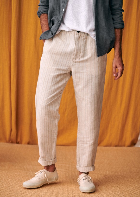 Shane Trousers - Seersucker Kaki - Cotton - Sézane