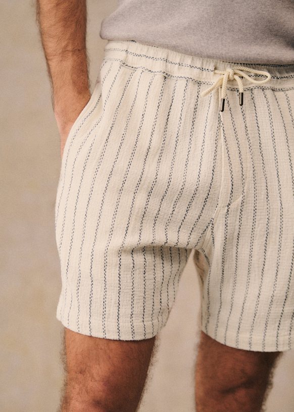 Priam Texturé Short - Ecru Blue Stripes - Cotton - Octobre Éditions