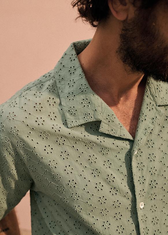 green floral dress shirt French Chintz Bottle Green Floral Print Linen Short Sleeve Shirt main image 1